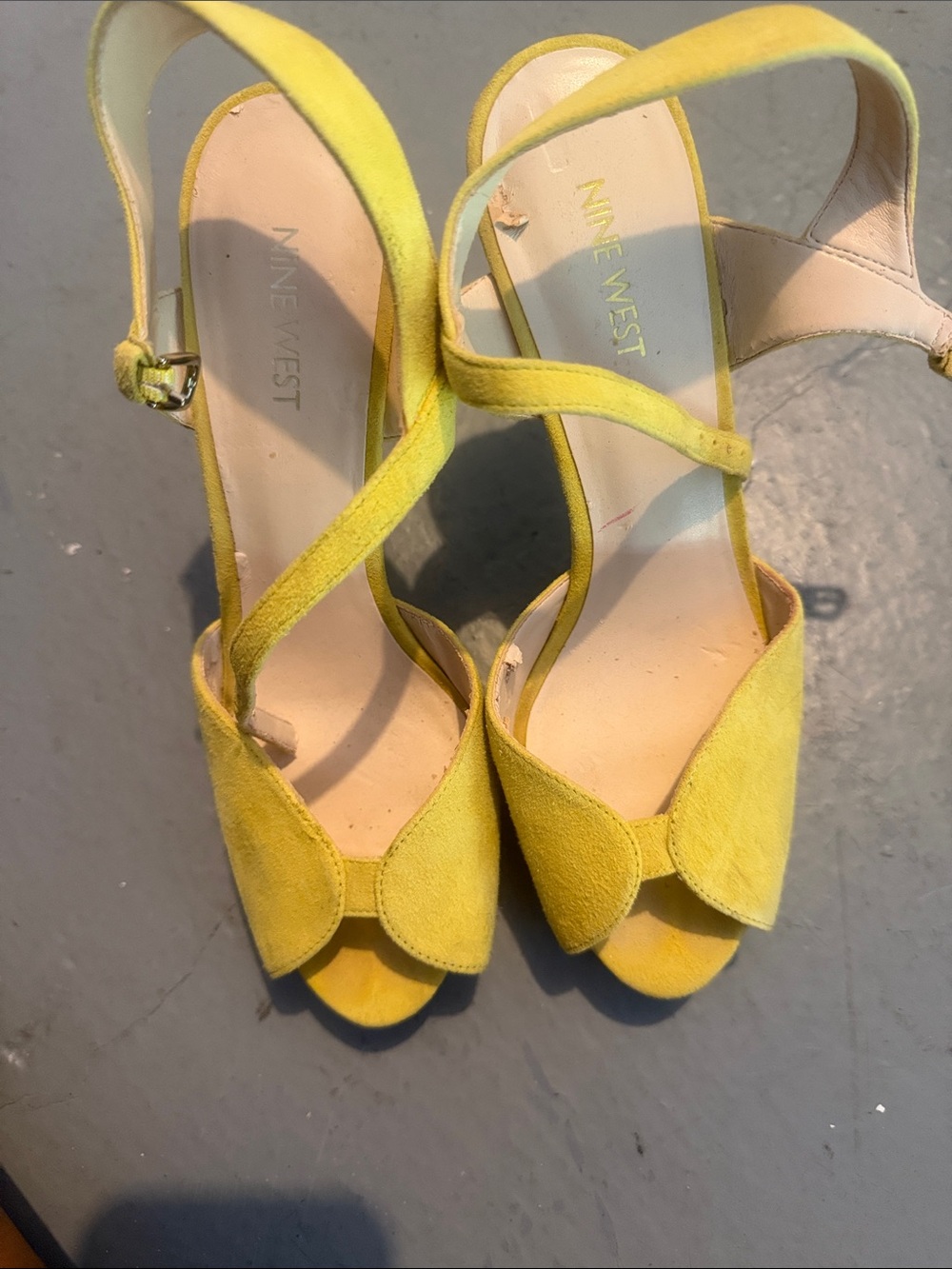 Nine West Yellow Suede Peep-Toe Slingback Heels